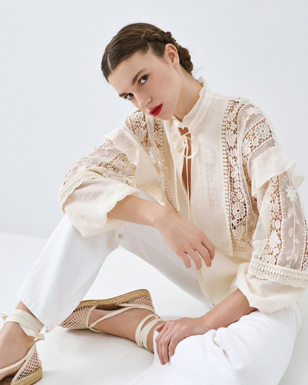 Access Fashion Vanilla Blouse with Lace Details, 63-2087