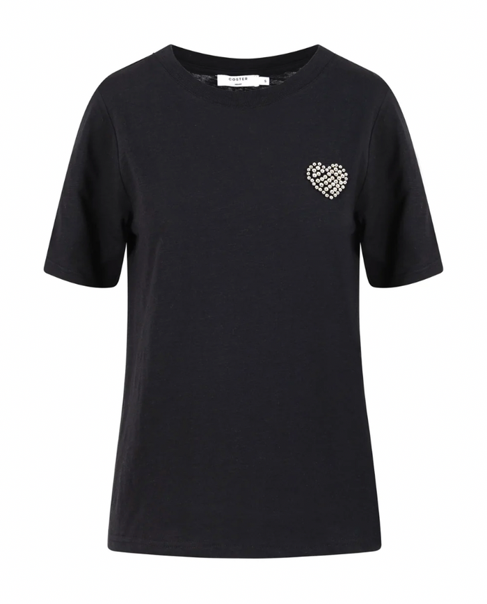 Coster Copenhagen Ultimate Basic Black T-Shirt with Beaded Heart Patch