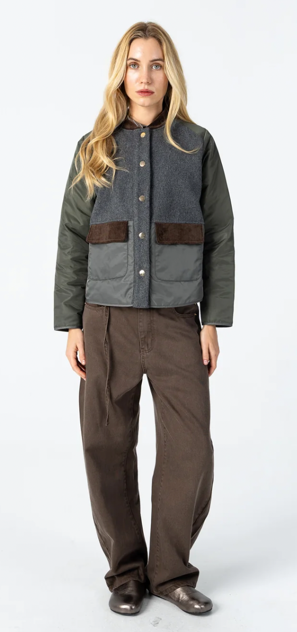 Coster Copenhagen Khaki Mix Jacket with Chocolate Cord Detailing, 264-6421