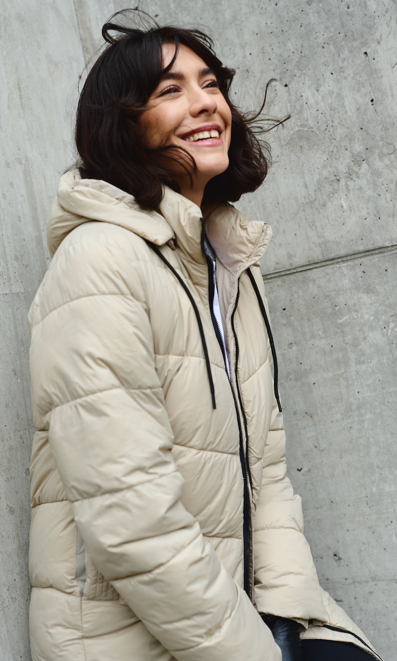 Kaffe Kasusanne Stone Beige Ultimate Puffa Knee Length Coat with Detachable Hood, 10508810