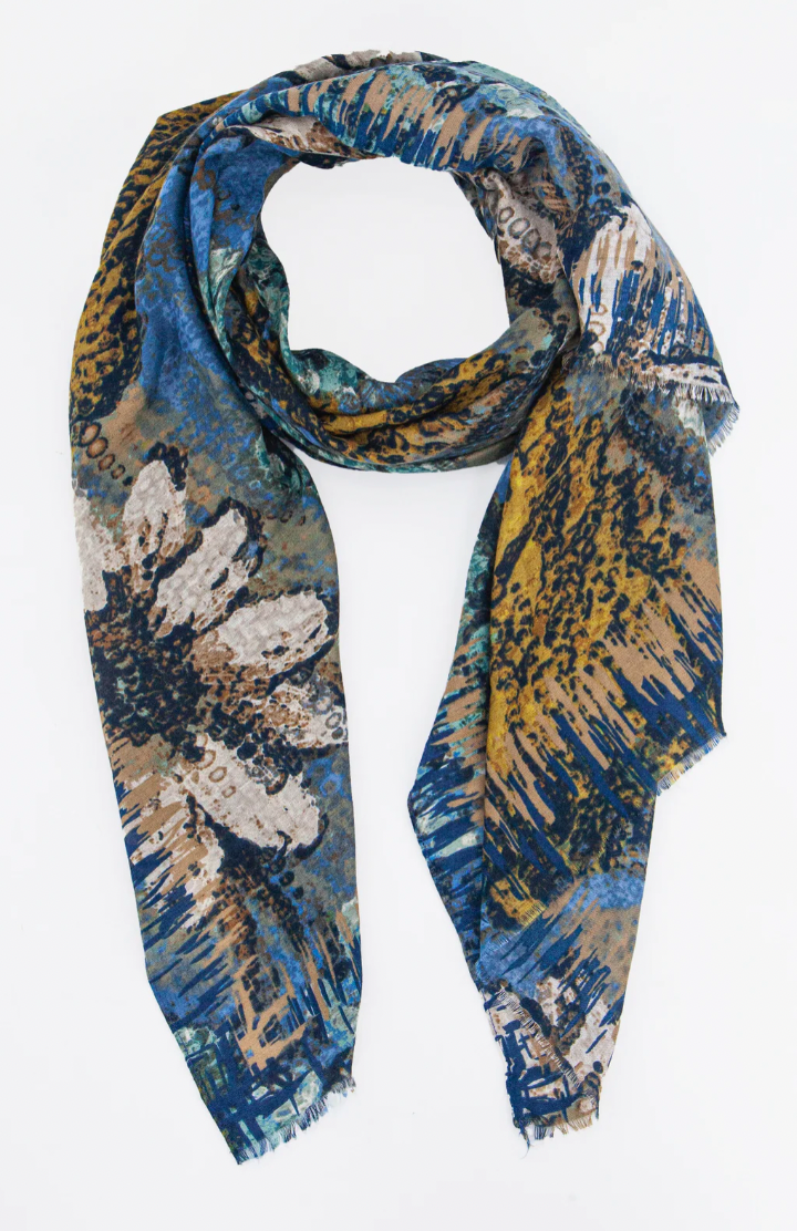 Ruby 67 Niomi Blue Painted Floral Print Scarf, 3200BLMU