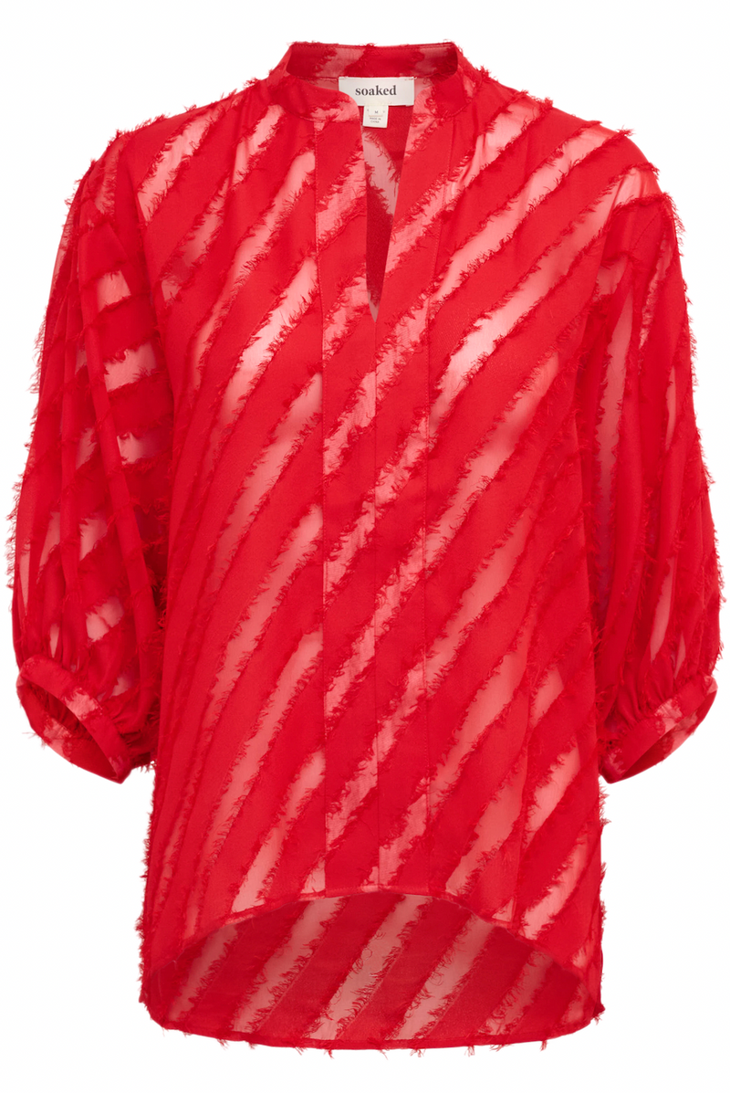 Soaked in Luxury Colete Amily Salsa Red 3/4 Sleeve Blouse, 30407658