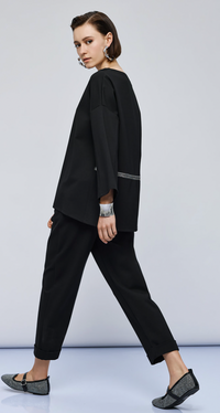 Access Fashion Black Boat Neckline Blouse with Embellishment