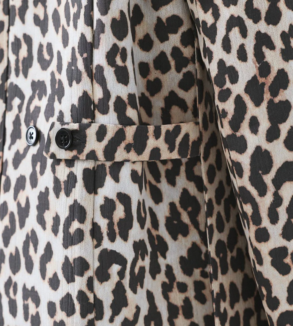 Access Fashion Leopard Print Single Breasted Blazer with Button Detailing, 63-1055