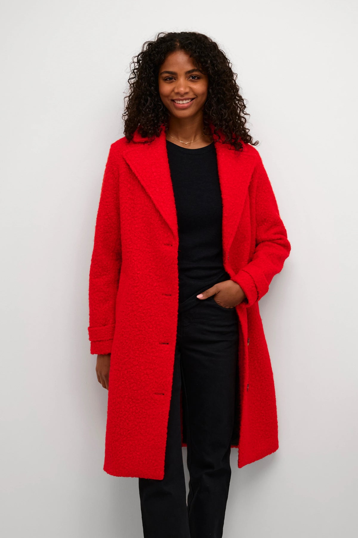 Kaffe Kaanne Fiery Red Boucle Single Breasted Coat, 10506924