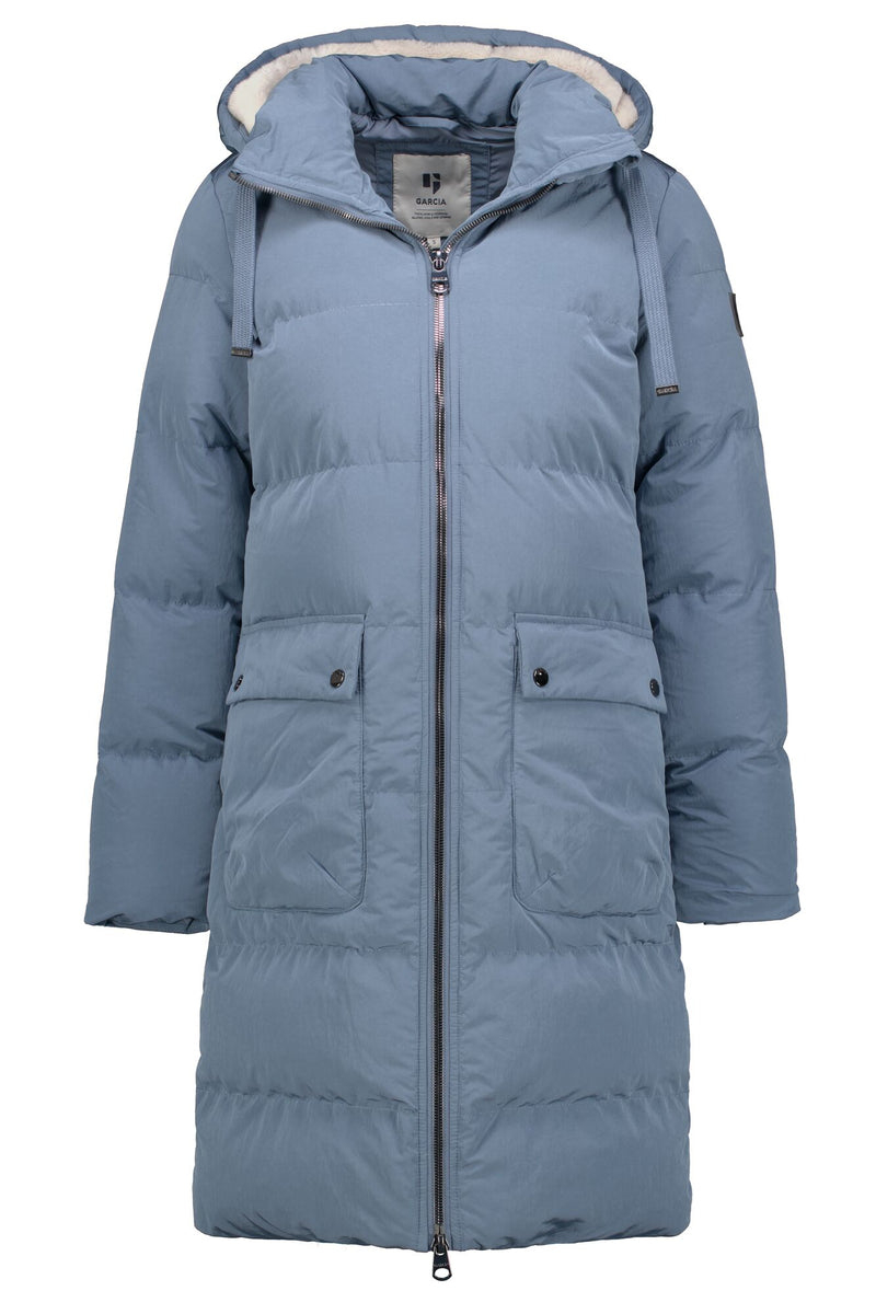 Garcia Ultimate Iconic Slate Blue Puffa Coat with Fur Lined Hood, GJ400906