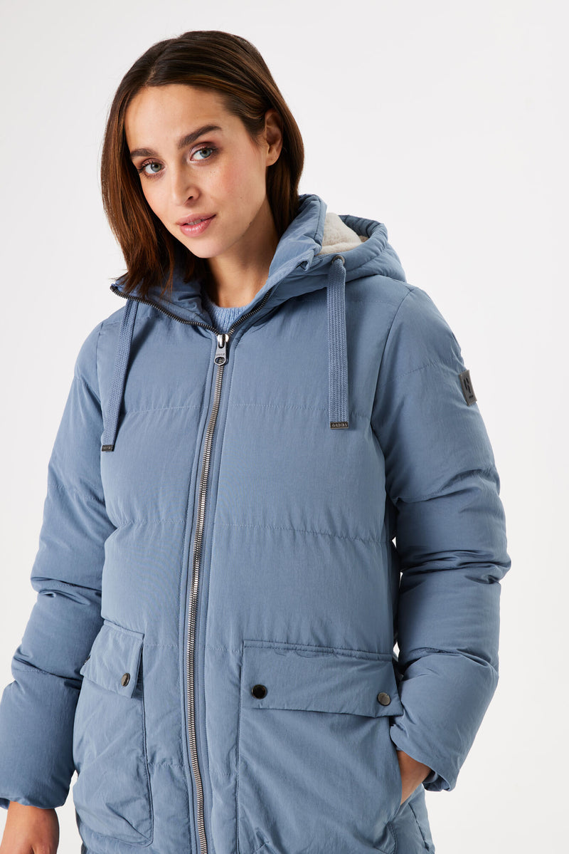 Garcia Ultimate Iconic Slate Blue Puffa Coat with Fur Lined Hood, GJ400906