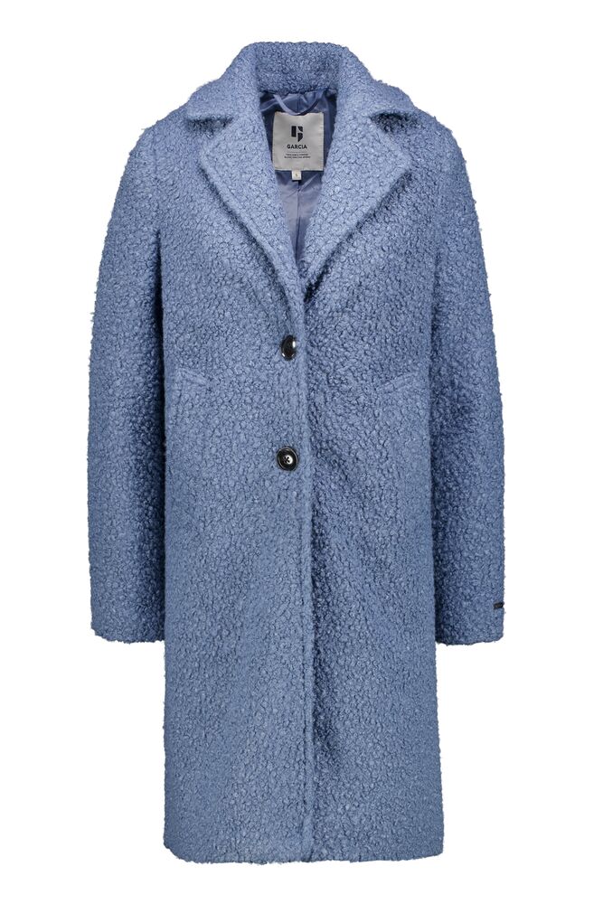 Garcia Slate Blue Boucle Single Breasted Knee Length Coat