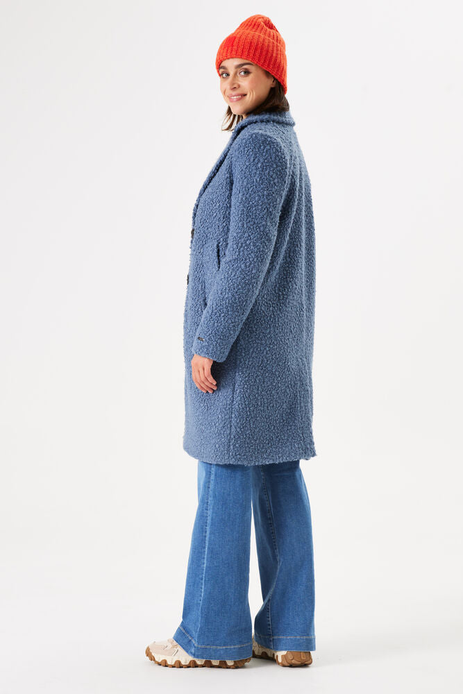 Garcia Slate Blue Boucle Single Breasted Knee Length Coat