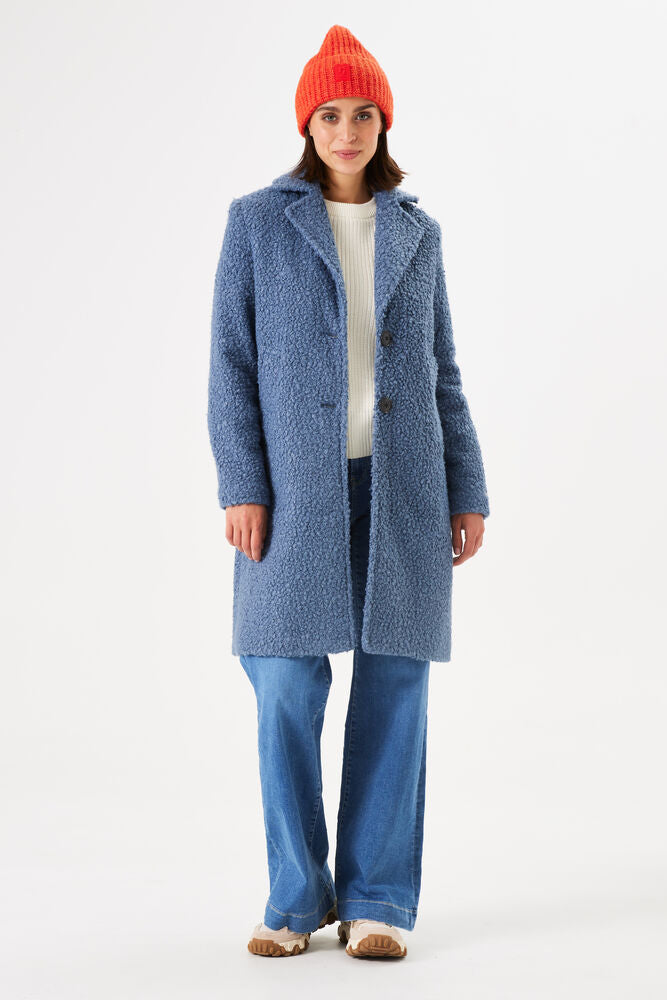 Garcia Slate Blue Boucle Single Breasted Knee Length Coat