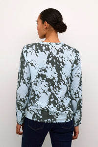 Kaffe Kaditte Grey/Blue Graphic Cloud Print V-Neck Blouse, 10507919