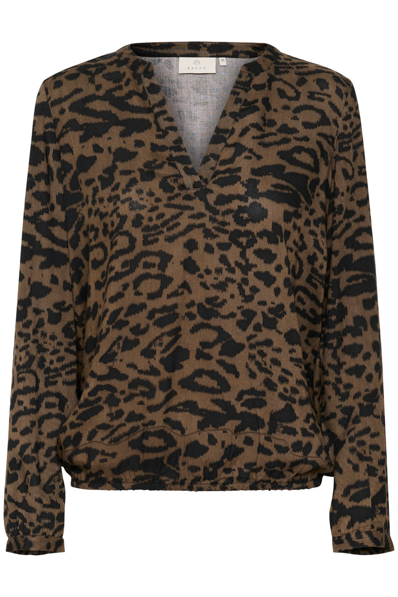 Kaffe Kaditte Major Brown/Black Leopard Print V-Neck Blouse, 10507919