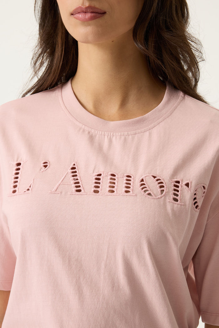 Garcia Dusky Pink Lace Logo 'L'Amore' T-Shirt, N260208
