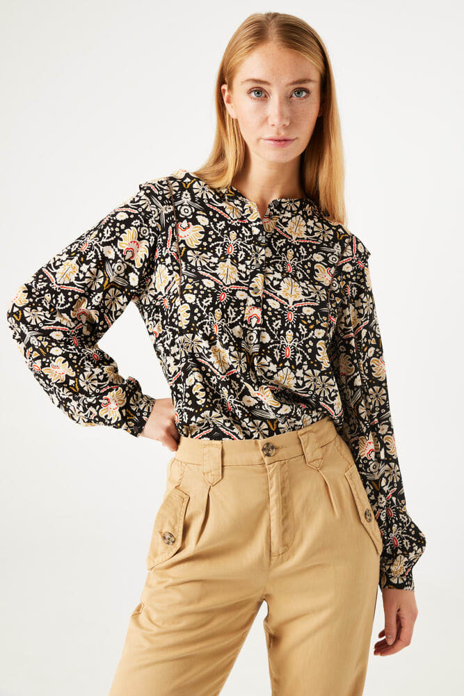 Garcia Black Paisley Printed V-Neck Blouse, N40230