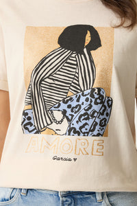 Garcia Cream Printed Front T-Shirt, O260006
