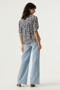 Garcia Summer Cobalt Abstract Printed Tie Neck Blouse, O260032