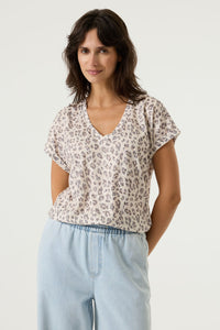 Garcia Beige Leopard Ultimate V-Neck T-Shirt, P260202