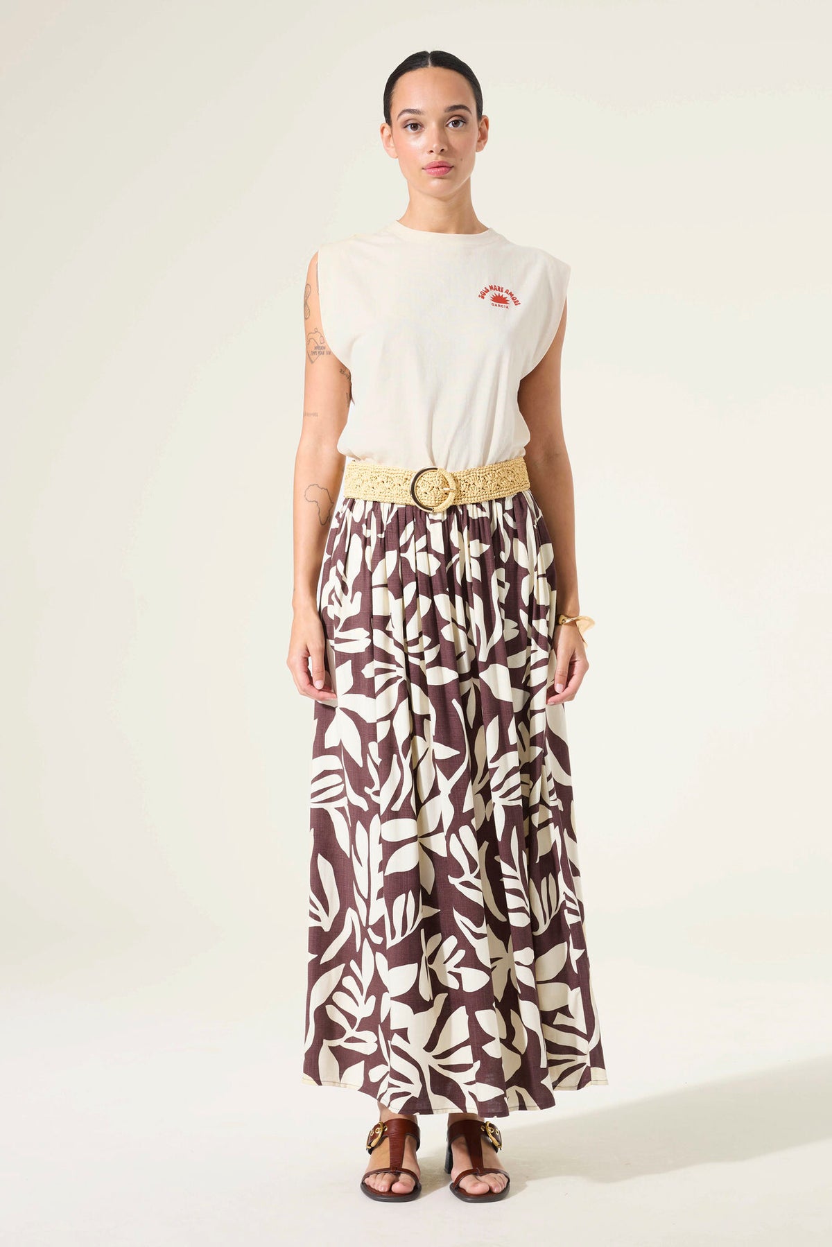 Garcia Cream Cap Sleeve Logo T-Shirt, P260209