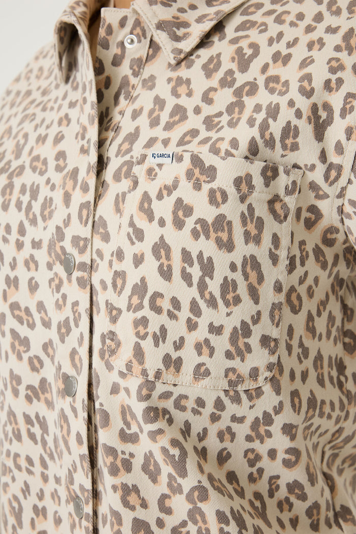 Garcia Beige Leopard Print Longline Shirt Jacket, P260293