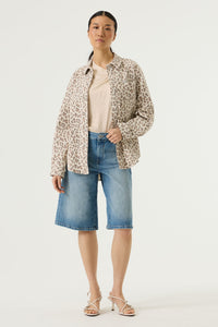 Garcia Beige Leopard Print Longline Shirt Jacket, P260293