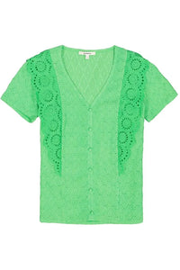 Garcia Festive Green Broderie Anglaise V-Neck Top, P40236