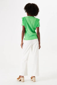 Garcia Festive Green Broderie Anglaise V-Neck Top, P40236