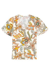 Garcia Soft Cream Floral Abstrat V-Neck Printed Blouse, Q40032