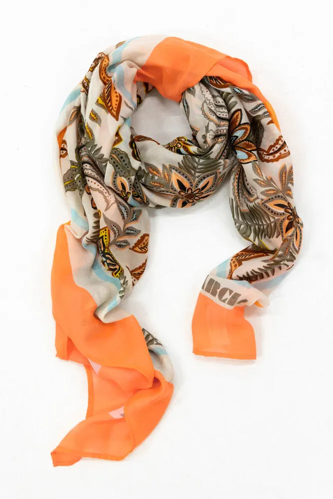 Garcia Cream/Coral Floral Abstract Printed Scarf, Q40131