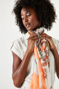 Garcia Cream/Coral Floral Abstract Printed Scarf, Q40131