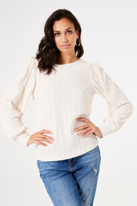 Garcia Cream Broderie Anglaise Supersoft Jersey Blouse, T40210