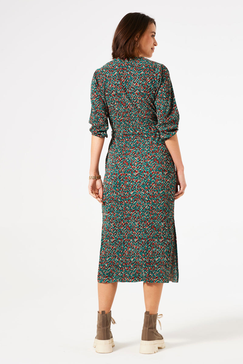 Garcia Ivy Forest Leopard Print Plisse V-Neck Midi Dress, T40283