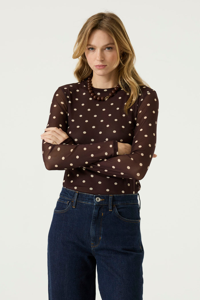 Garcia Hazel Bloom Polka Dot Mesh Long Sleeve Top, U260011