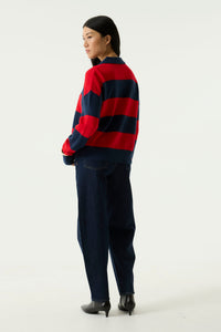 Garcia Sapphire Mist/Red Knitted Striped Polo Sweater, U260042