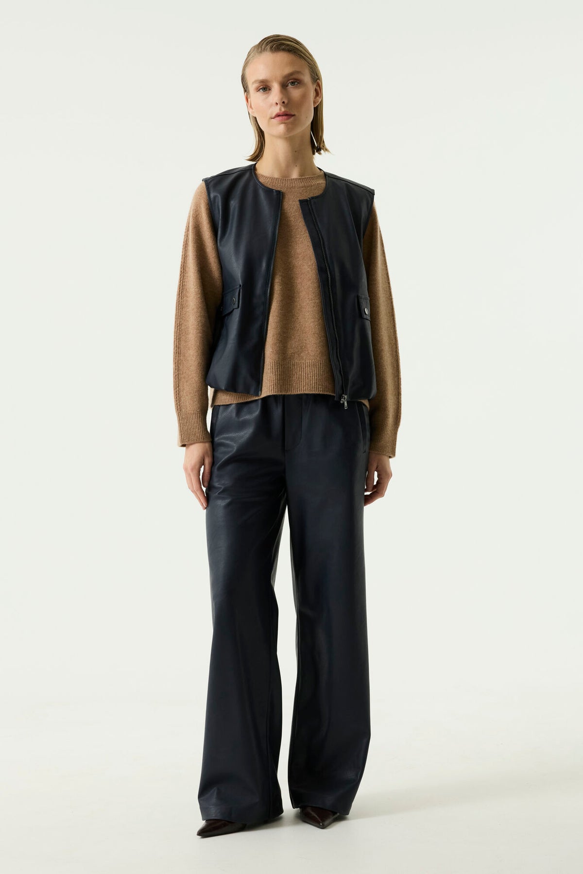 Garcia Sapphire Mist Faux Leather Gilet, U260094