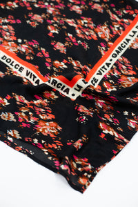 Garcia Black Floral Colourblock Trim Scarf, U40134