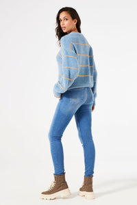 Garcia Faded Denim Chenille Striped Relaxed Fit Knit, U40244