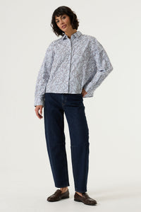Garcia Blue Stripe Oversized Shirt with Burgundy Embroidery