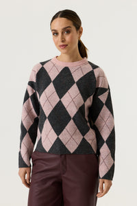 Garcia Baby Pink/Burgundy Argyle Relaxed Fit Knit, V260241