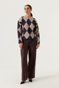 Garcia Baby Pink/Burgundy Argyle Relaxed Fit Knit, V260241