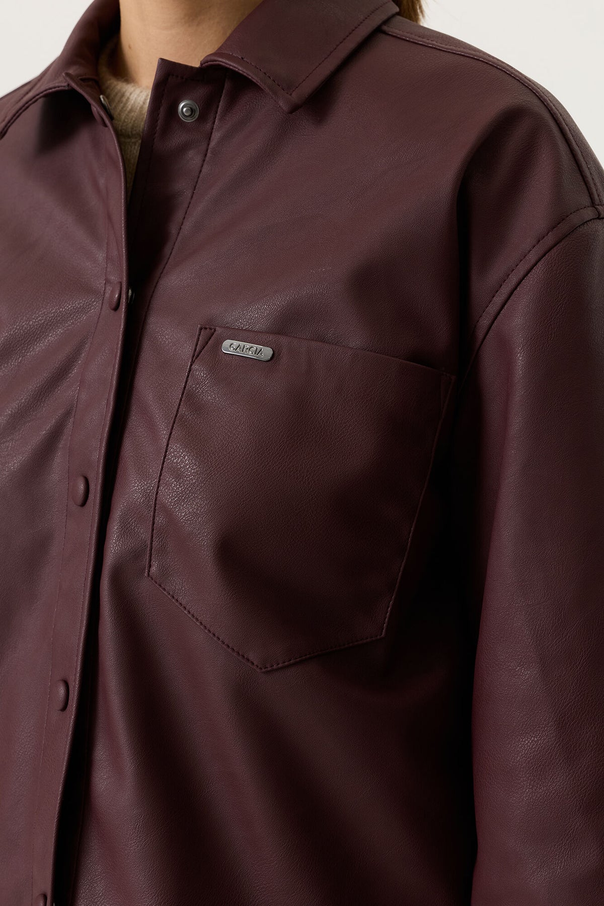 Garcia Bordeaux Faux Leather Shirt Jacket,  V260292