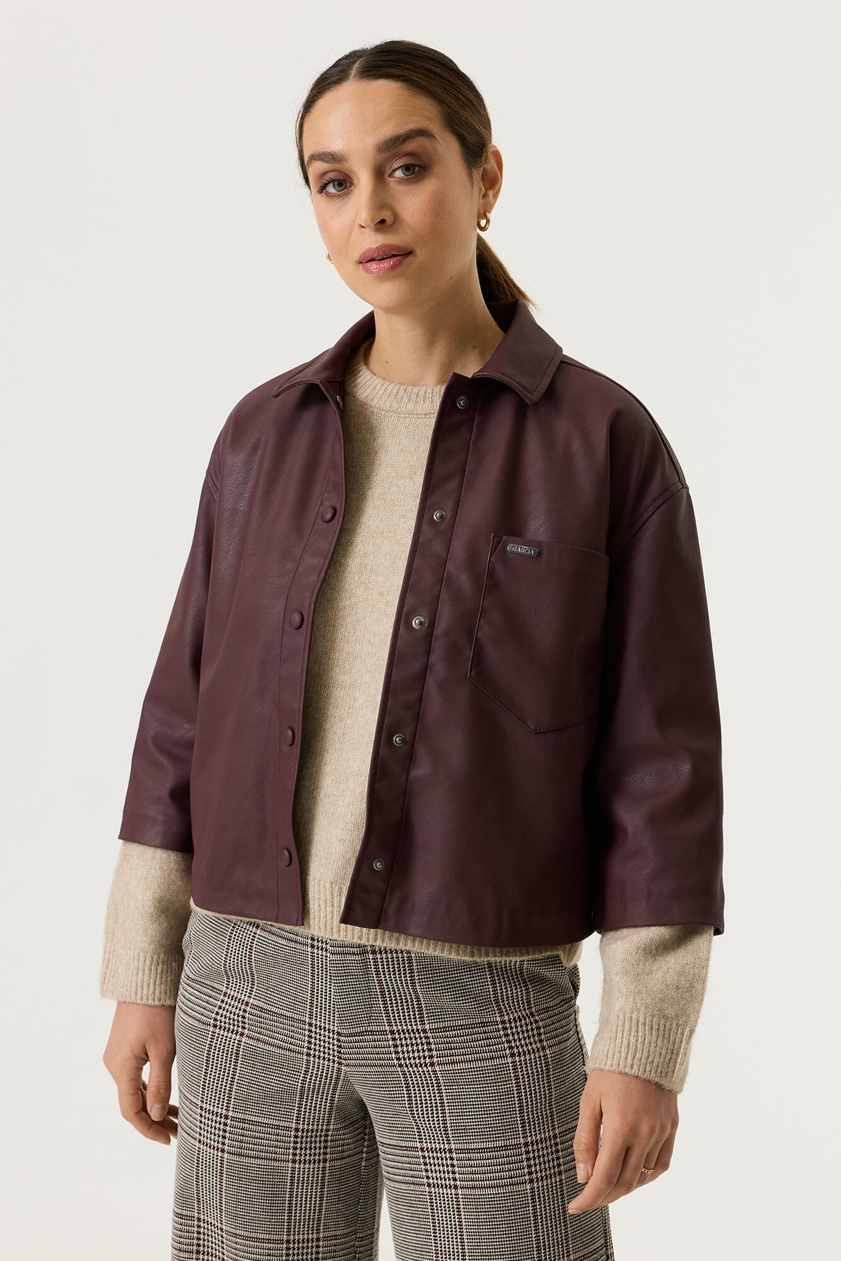 Garcia Bordeaux Faux Leather Shirt Jacket,  V260292