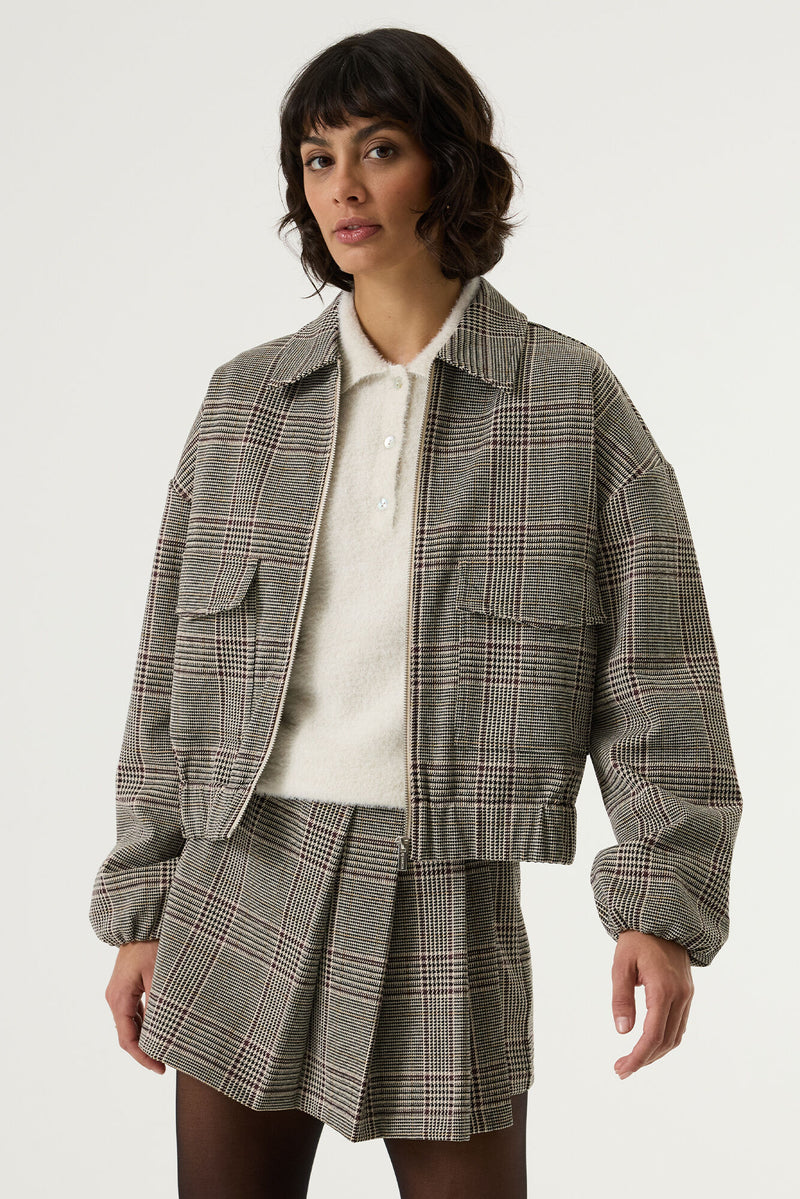 Garcia Burgundy Check Bomber Jacket