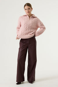 Garcia Rosewood Burgundy Faux Leather Wide Leg Trousers, V260313