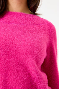 Garcia Bright Rose Pink Knitted Fluffy Boat Neckline Jumper, V40254