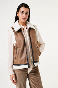 Garcia Taupe Suede Teddy Fleece Gilet,  V40290