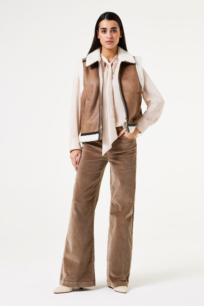 Garcia Taupe Suede Teddy Fleece Gilet,  V40290