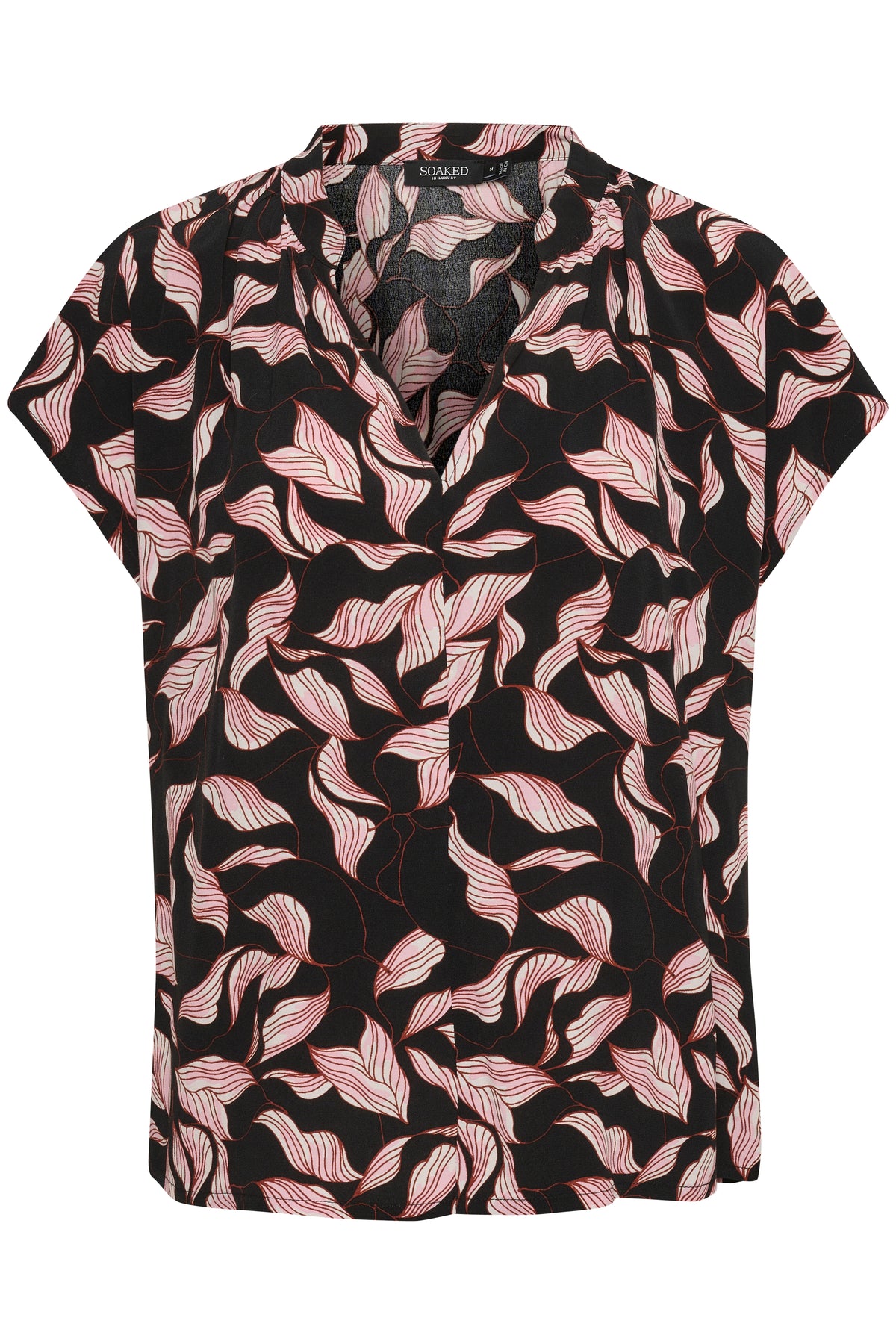 Soaked in Luxury Chrishell Marian Black Leaves Print Top, 30406537