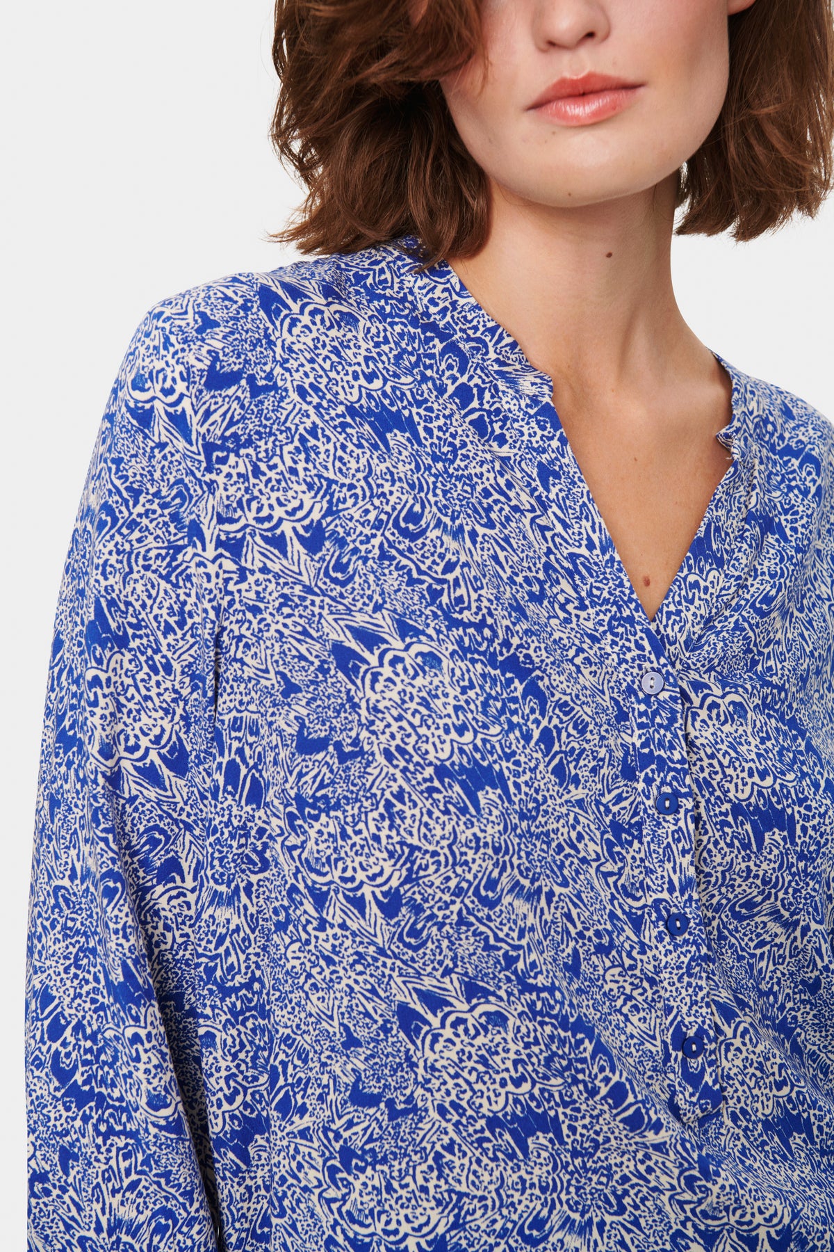 Saint Tropez Eda Surf Blue Peacock Stroke Print Blouse, 30511901