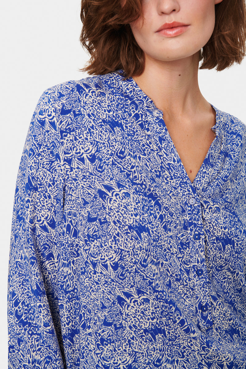 Saint Tropez Eda Surf Blue Peacock Stroke Print Blouse, 30511901