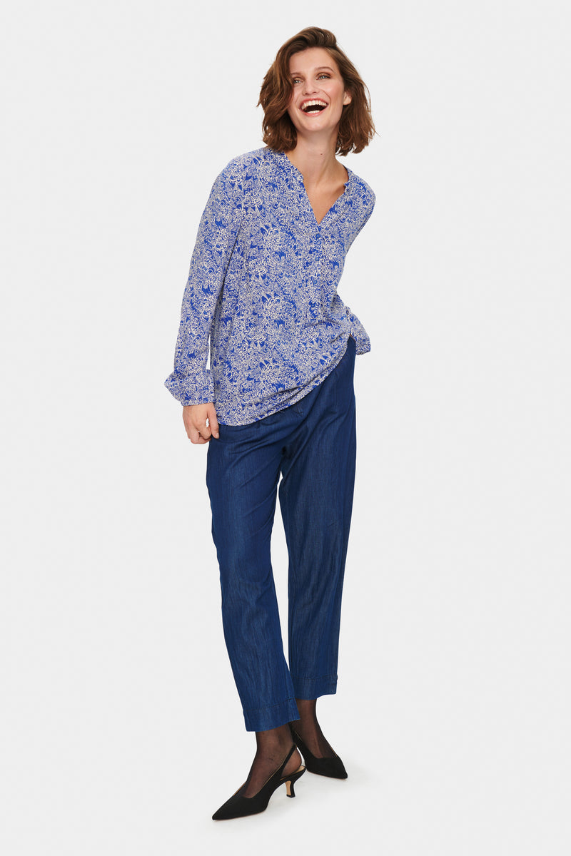 Saint Tropez Eda Surf Blue Peacock Stroke Print Blouse, 30511901